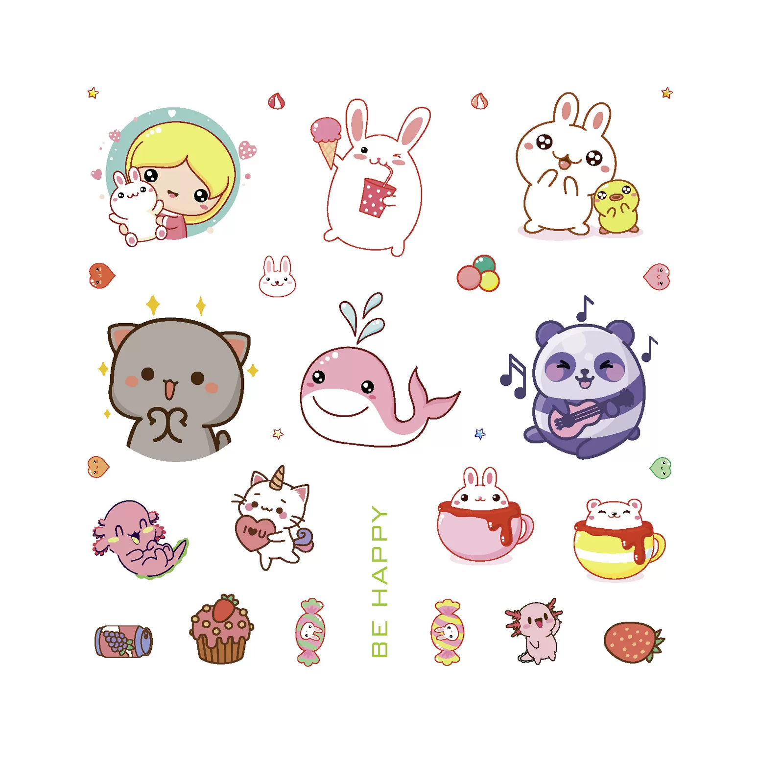 Блокнот kawaii vibe с наклейками (голубой)